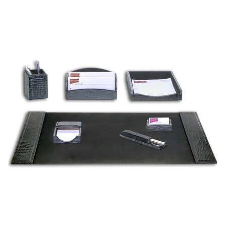 Dacasso Black Crocodile Embossed Leather 7-Piece Desk Set DF-2204